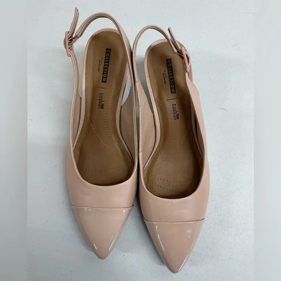 Clarks Collection Cushion Soft Slingback Heels Nude Blush Leather Women’s 9.5 - Picture 5 of 7